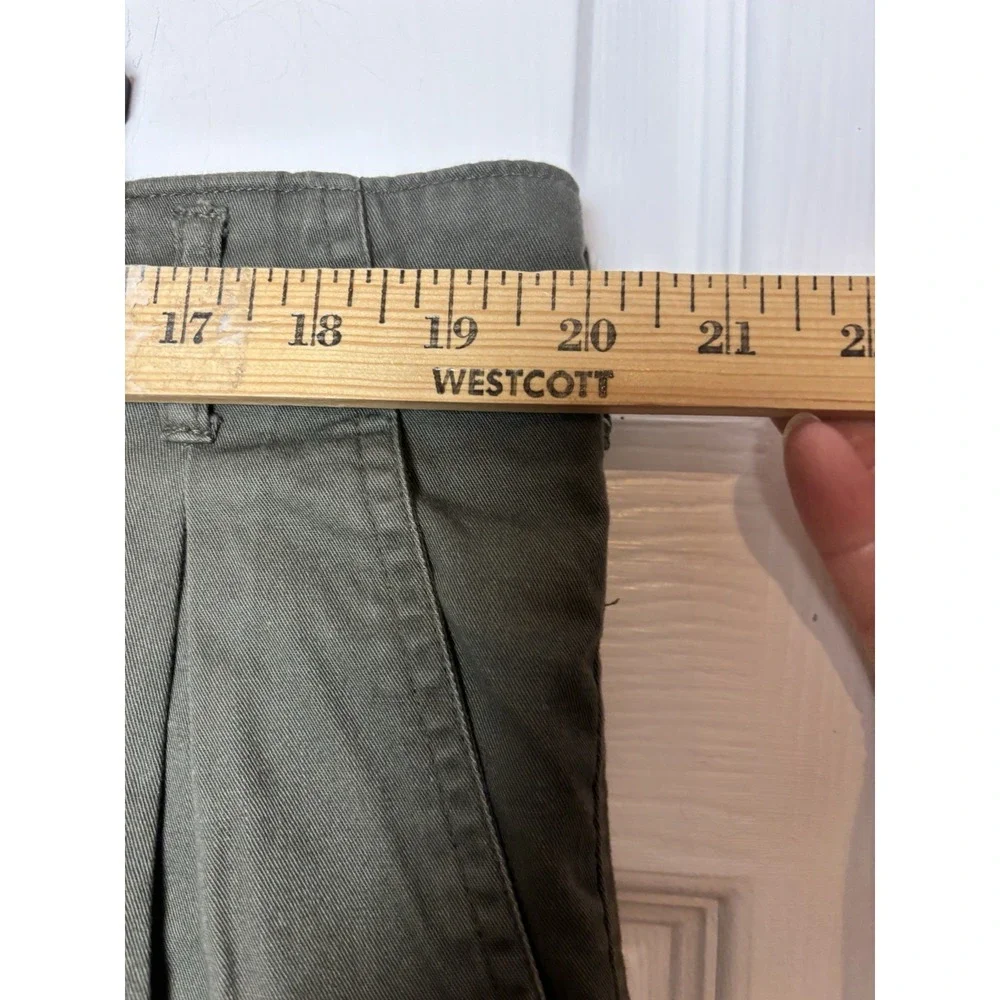 LANDS END 100% Cotton Pants 40x33‎ Army Green Pleated Front